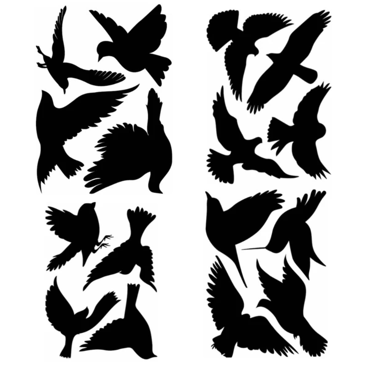 Deux planches de silhouettes d'oiseaux noires grand format pour vitrage