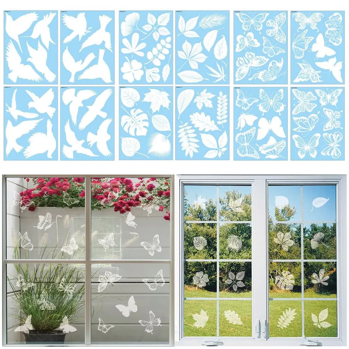 Planches de motifs dépolis en forme de feuilles et de papillons pour vitrage