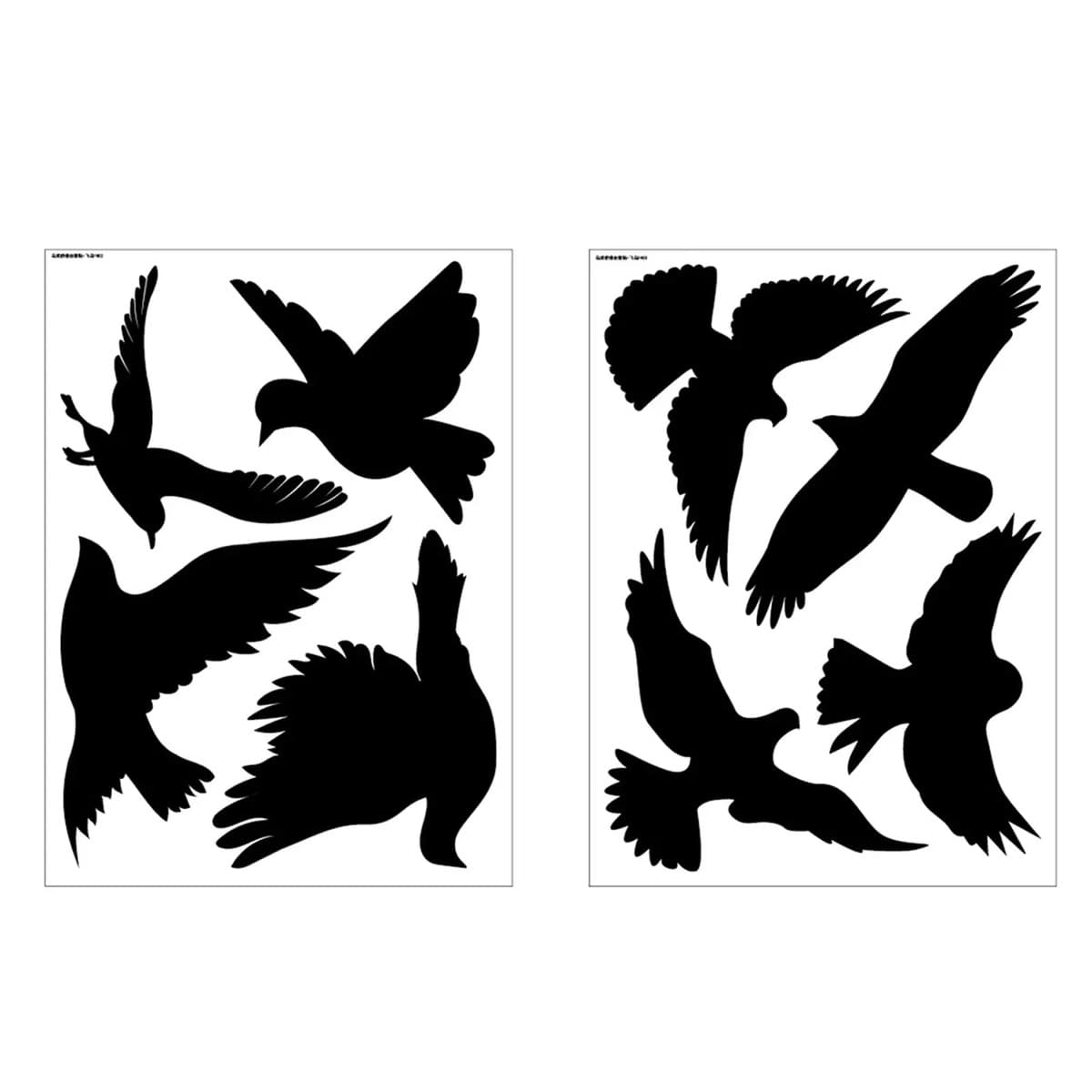 Planches de silhouettes d'oiseaux noires adhésives pour vitrage